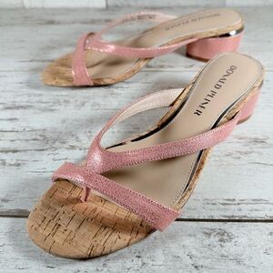 Donald Pliner Size 7.5M Mida Leather Heel Sandals Coral Pink Slides Strappy New